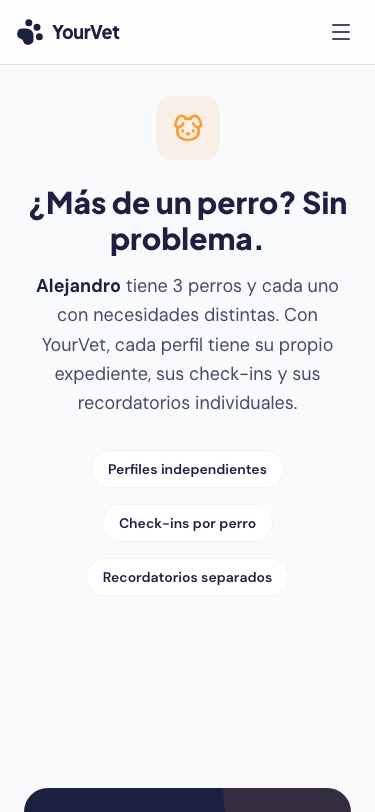 Check-in diario de salud canina en YourVet