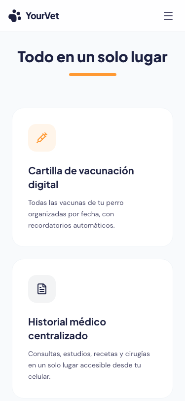 Hub de salud digital del perro en YourVet