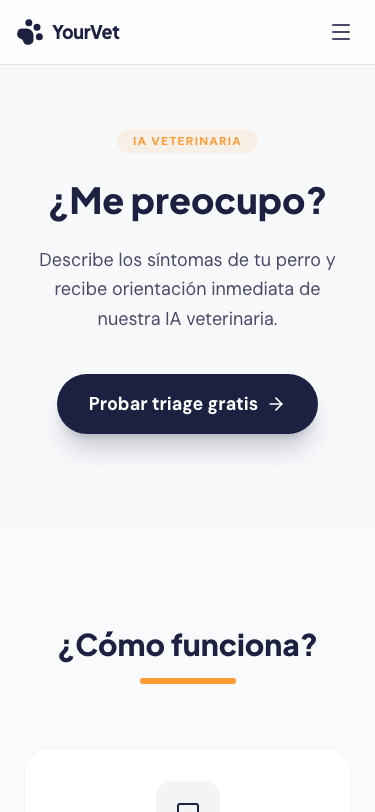Chat de evaluación rápida veterinaria con IA en YourVet